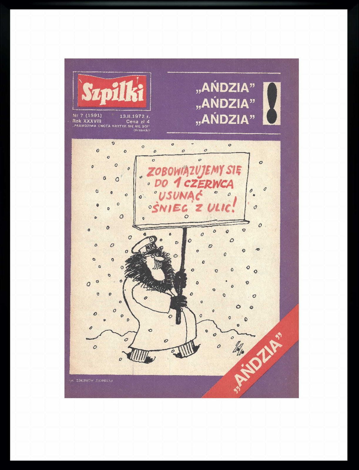 Framed Cover Of Szpilki Magazine By Zbigniew Ziomecki From 1972.