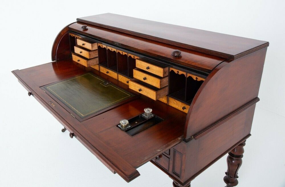photo furniture William IV Roll Top Desk Mahogany 19th Century Cylinder Period