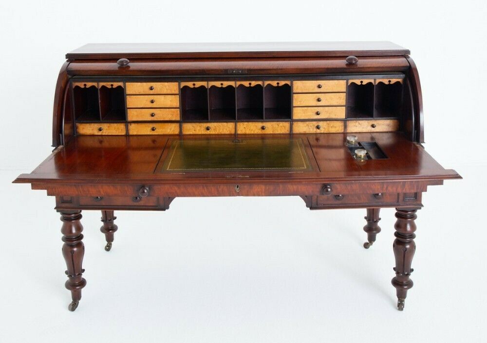Furniture William IV Roll Top Desk Mahogany 19th Century Cylinder Period photo