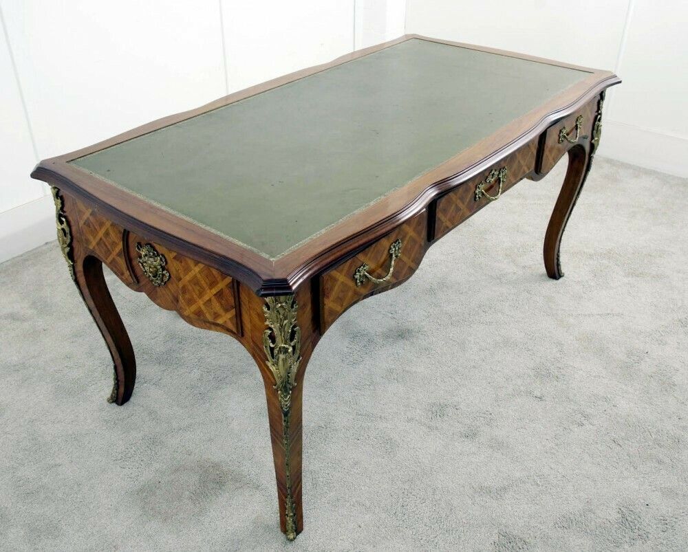 French Bureau Plat Desk Antique Parquetry Writing Table Napoleon III photo for sale