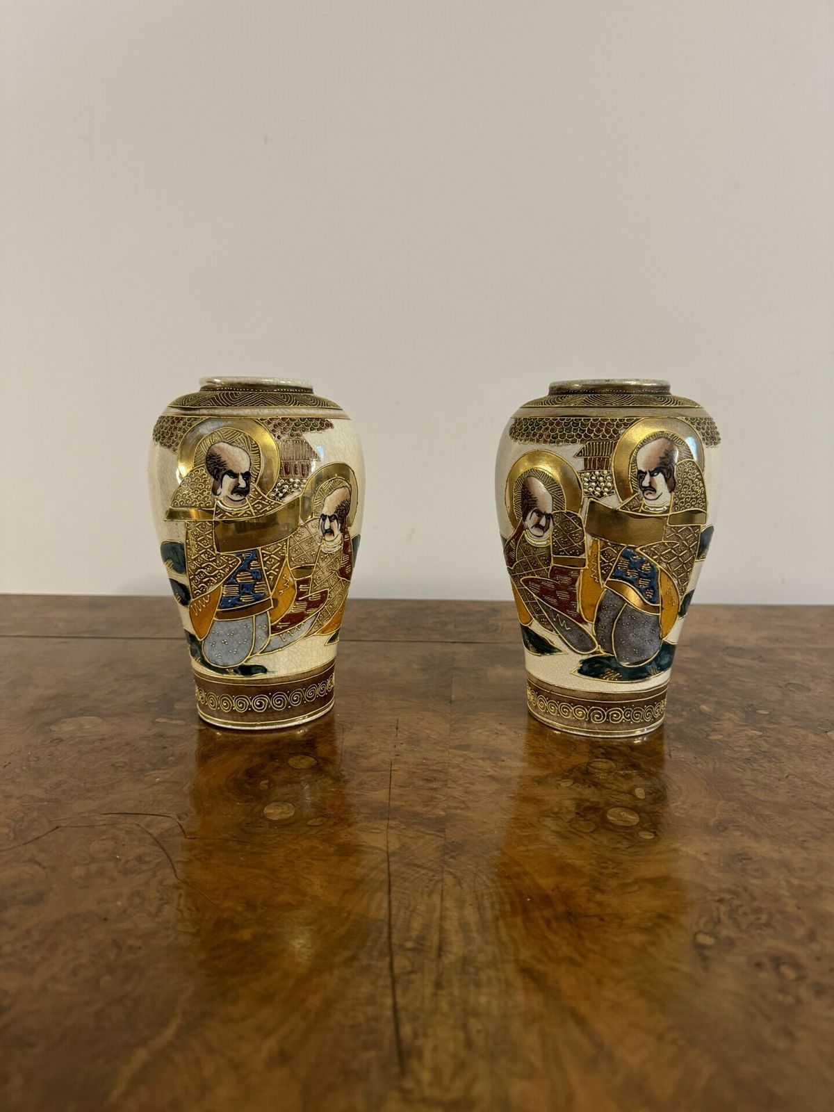 Lovely Pair Of Antique Japanese Satsuma Vases