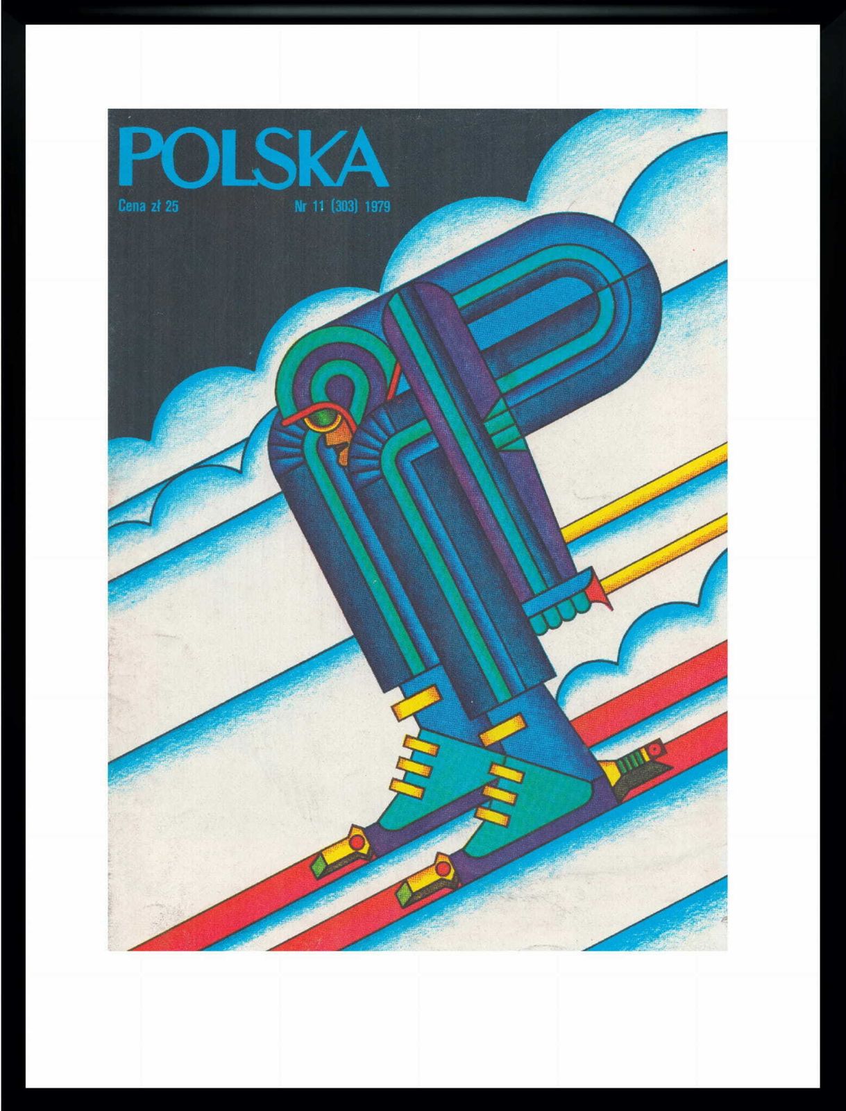 Two Framed Covers Of Polska Magazine From November 1979, "Skiers", Author. Andrzej Krajewski photo for sale