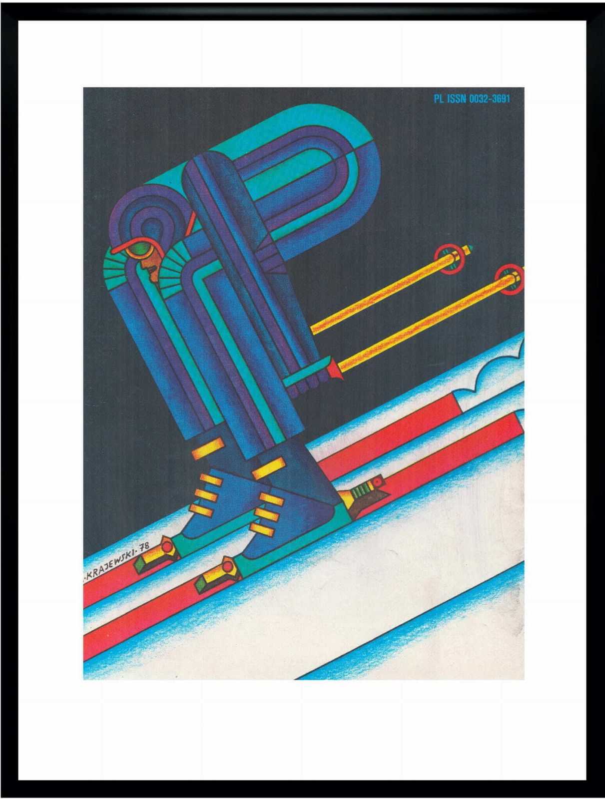 Two Framed Covers Of Polska Magazine From November 1979, "Skiers", Author. Andrzej Krajewski photo Art