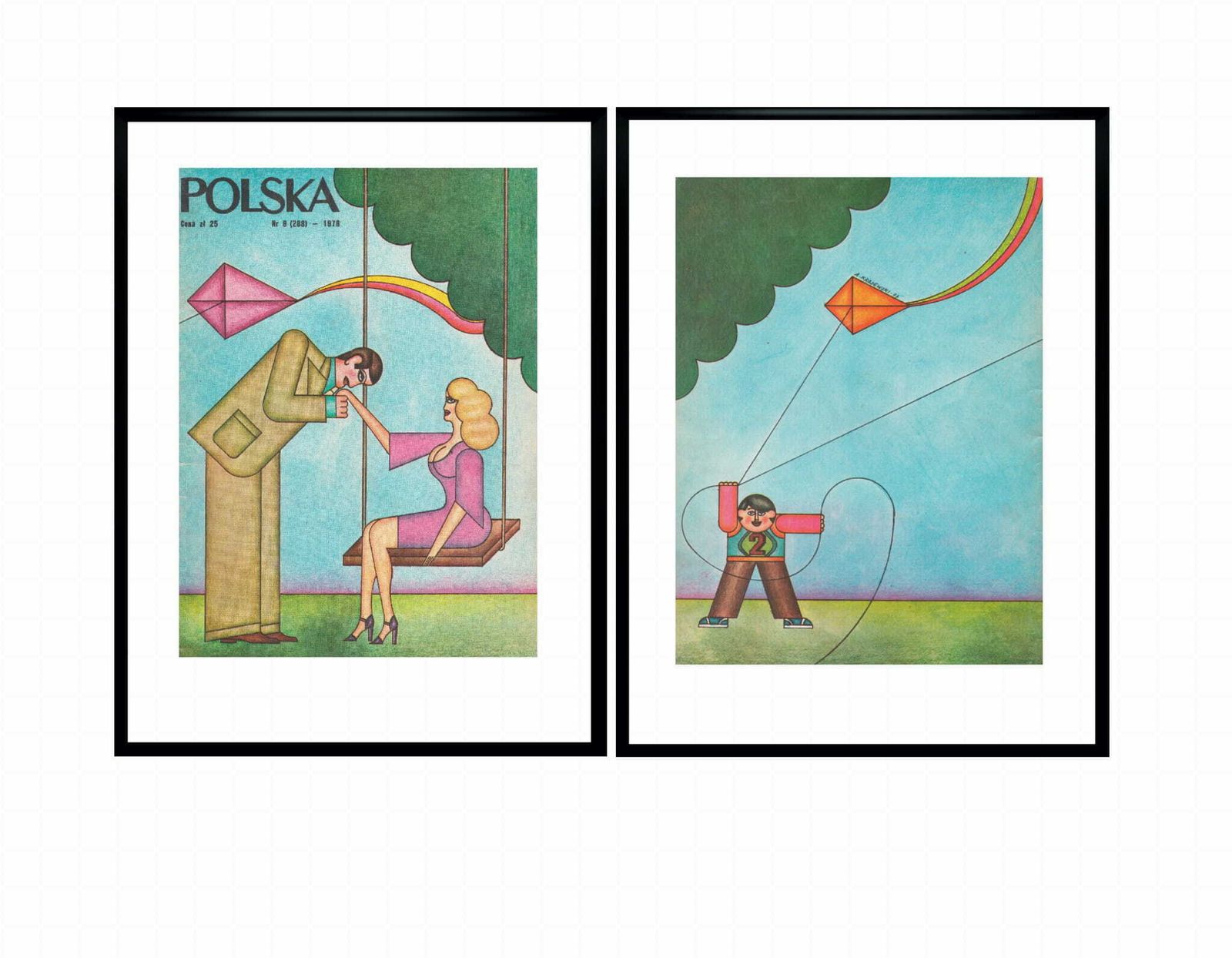 Two Framed Covers Of Polska Magazine, "Bonjour Madame", Author. Andrzej Krajewski 1978 photo furniture