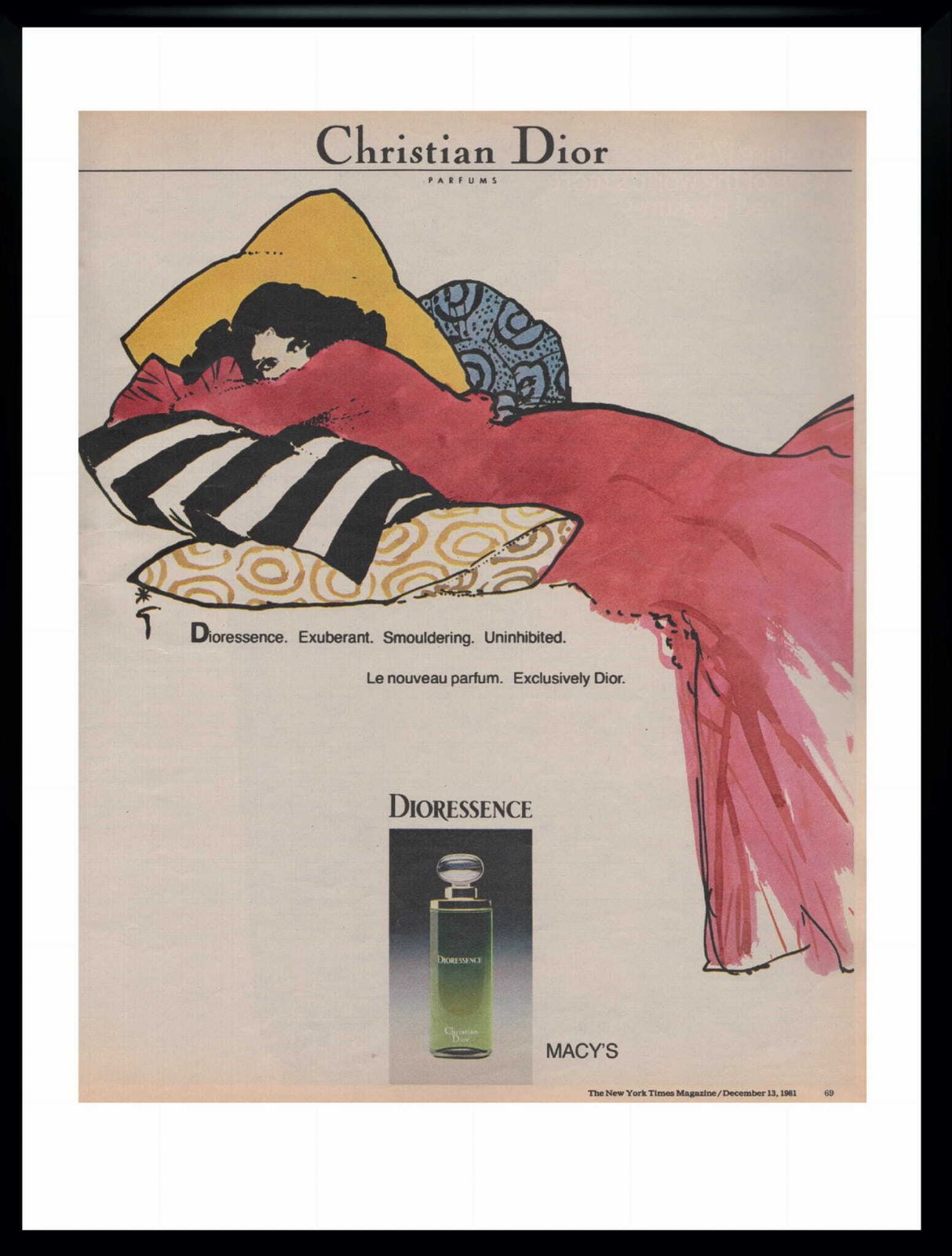 Framed Advertising Of Christian Dior, By Rene Gruau For Christian Dior, 1981 photo for sale