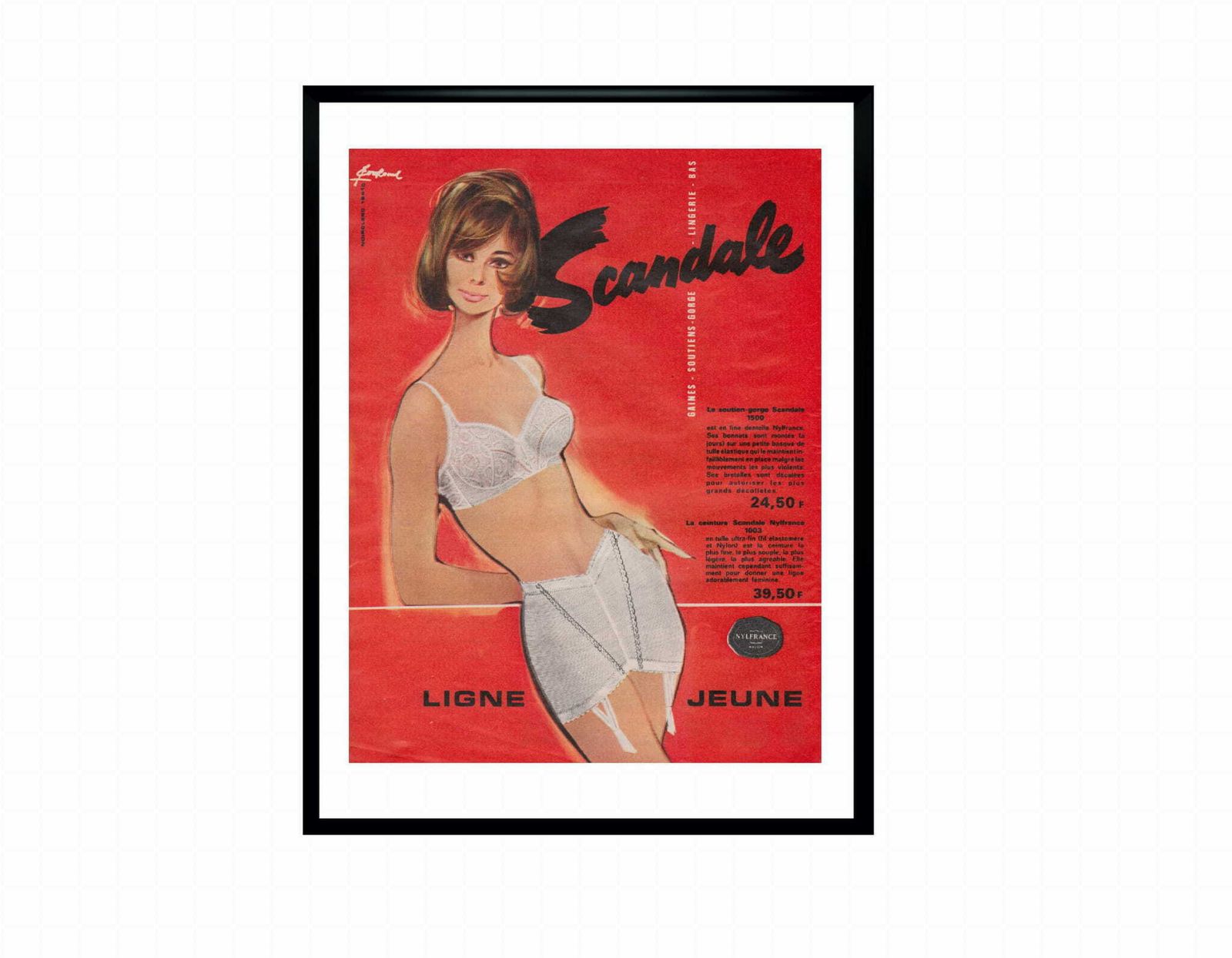 Framed Advertisement For Scandale Underwear, By Pierre Couronne, 1964 photo for sale