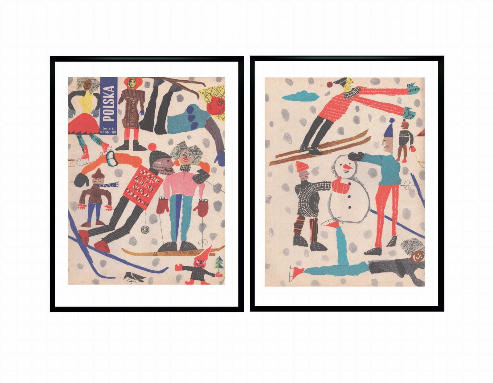 Two Framed Covers Of Polska Magazine, "Zima", Author. Marian Stachurski 1959 photo for sale