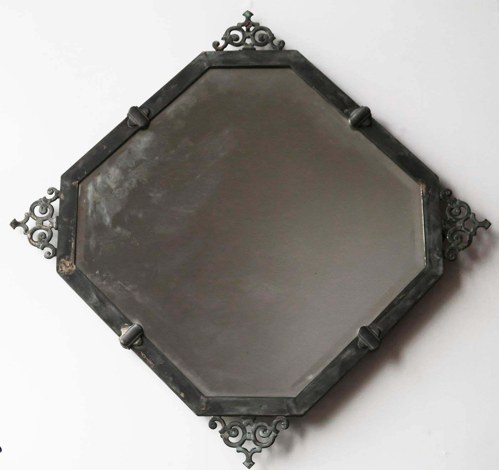 Antique Brass Renaissance Style Bevel Edged Wall Mirror, English, C.1910 photo for sale