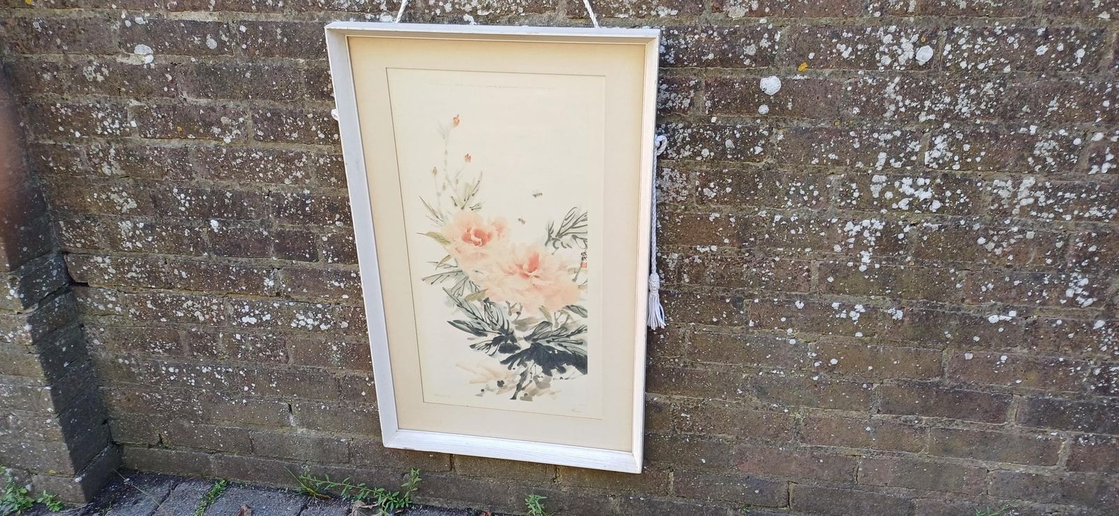 Retro Cheng Wu Fei Framed Lithograph Of Peony, 1959, Printed By Frost & Reed, London; Chinese Art In Retro Wooden Frame (51.5cm X 82.5cm) photo furniture