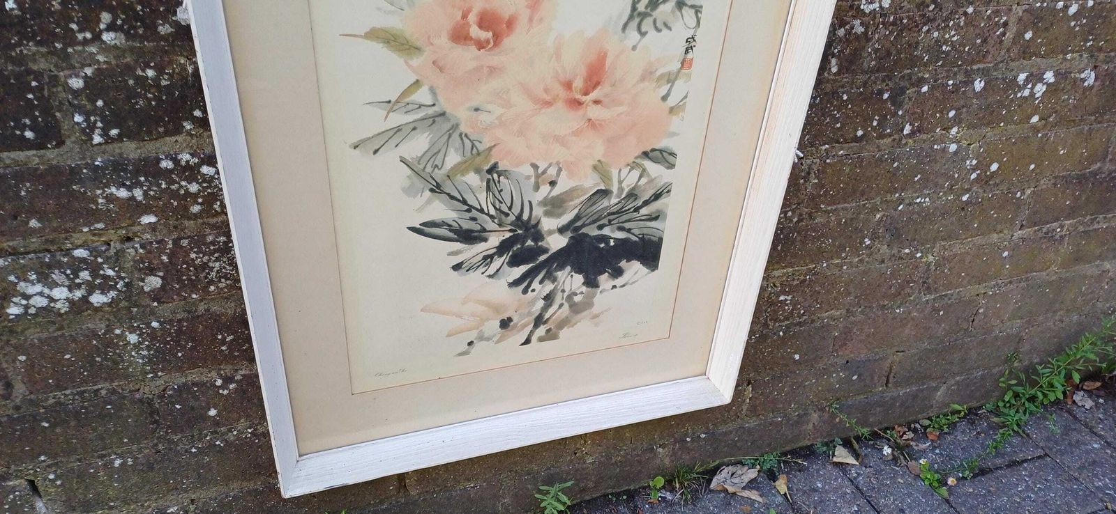 Retro Cheng Wu Fei Framed Lithograph Of Peony, 1959, Printed By Frost & Reed, London; Chinese Art In Retro Wooden Frame (51.5cm X 82.5cm) photo 125.0
