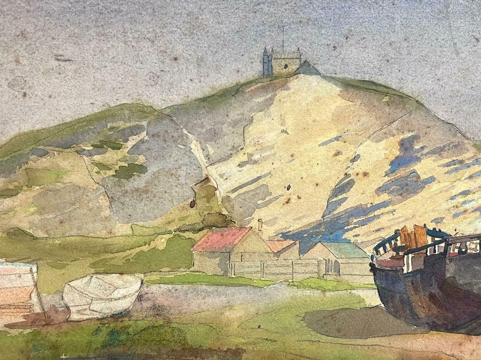 Frank Duffieldbeached Wreck Of A Boat Coastal Scene British 20thc Impressionist Painting Mid 20th Century photo for sale