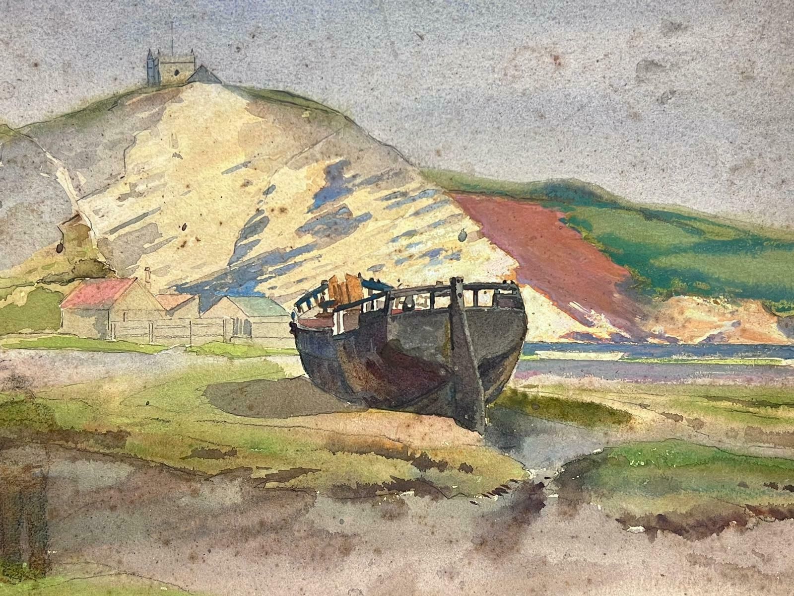 Frank Duffieldbeached Wreck Of A Boat Coastal Scene British 20thc Impressionist Painting Mid 20th Century photo Art