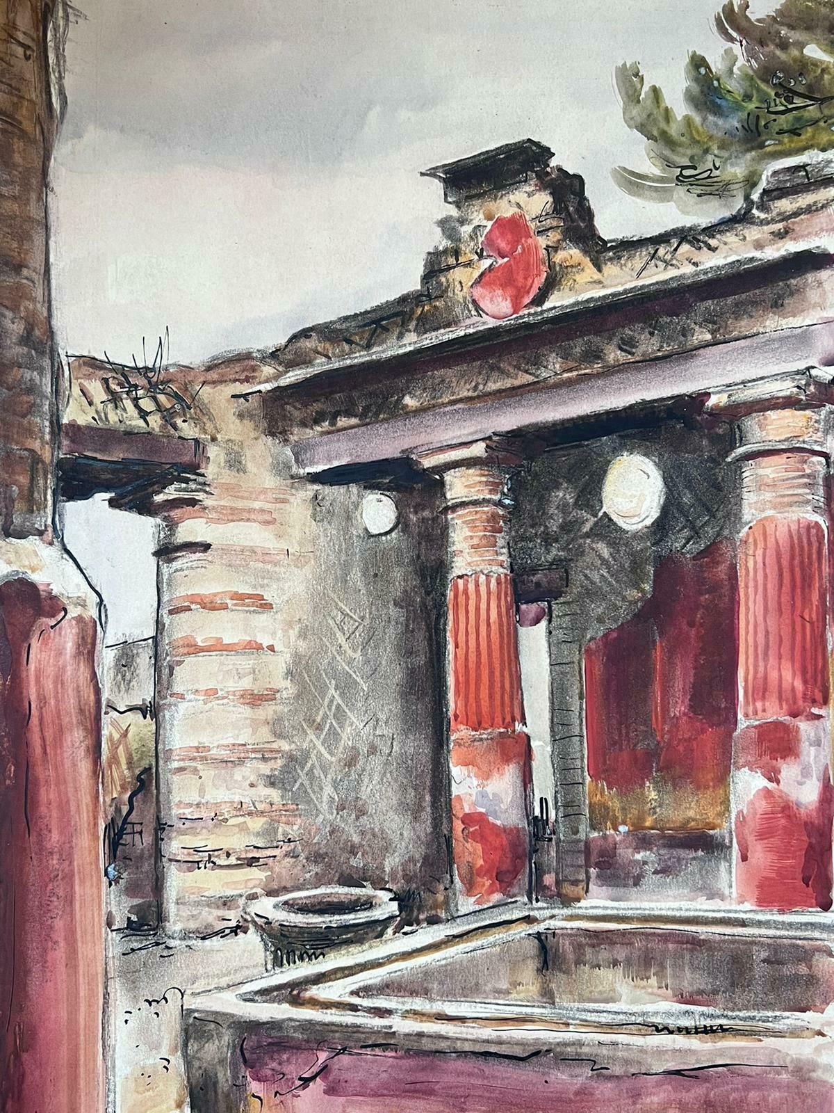 Jean Laforgueold Roman Baths & Buildings Red Villa Signed French Impressionist Painting photo furniture