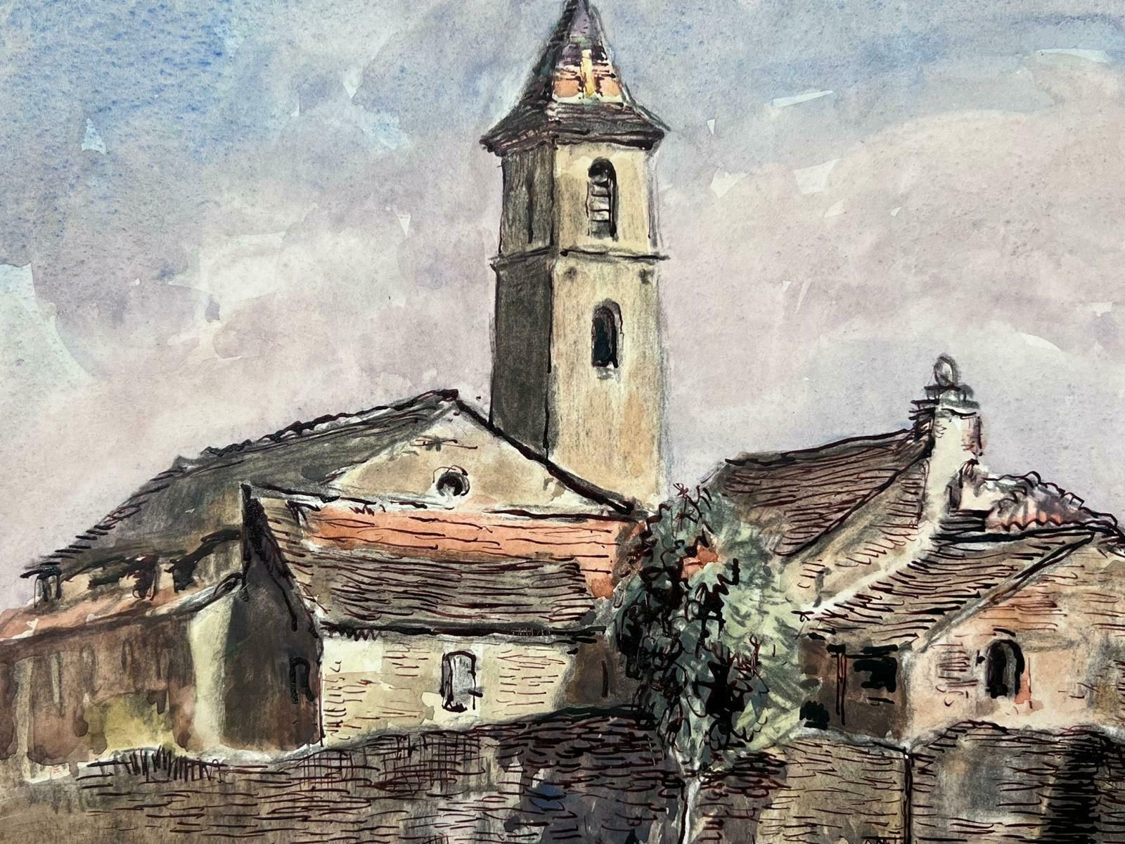 Jean Laforgueold Provence Church Mid 20th Century French Post Impressionist Signed Painting photo furniture