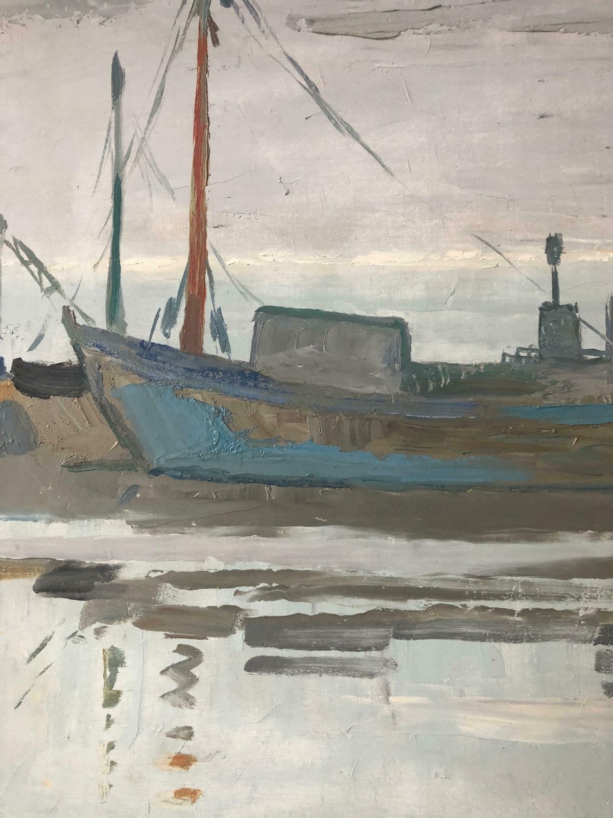 Claude Benardfishing Boats Moored, Signed Oil Paintingc.1950's photo 945.0