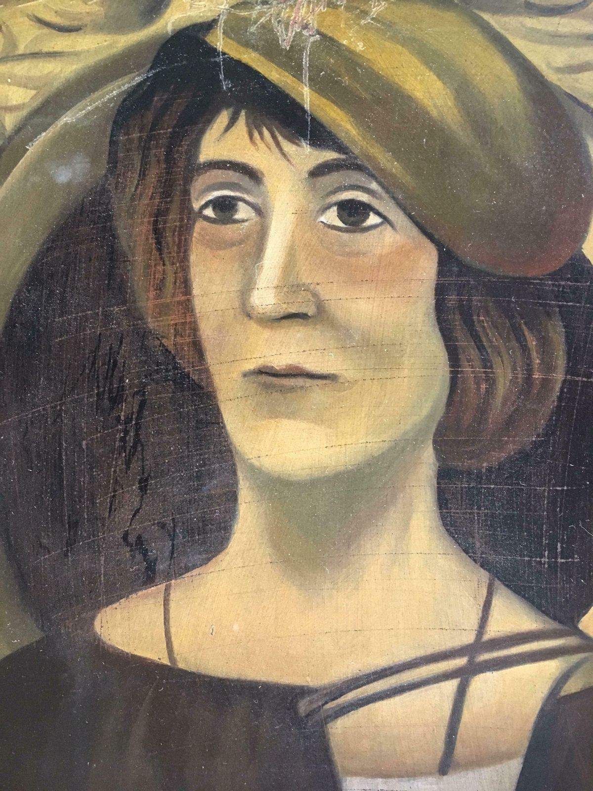 Unknownstylised Portrait, Peasant Girl, Impressionist Oil Paintingc.1950s photo for sale