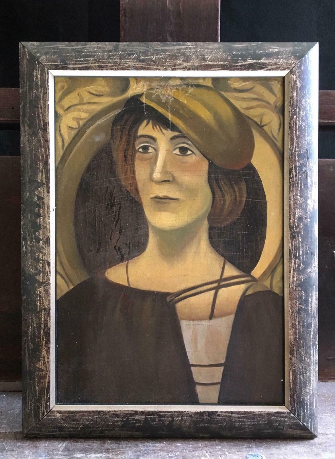 Unknownstylised Portrait, Peasant Girl, Impressionist Oil Paintingc.1950s photo 613.0