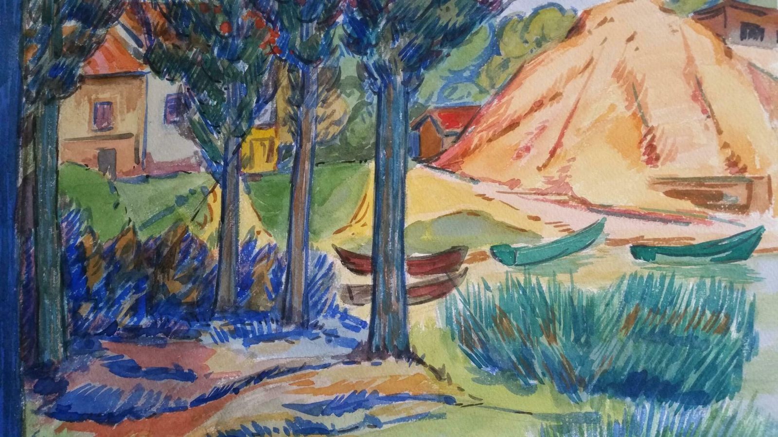 Louis Bellonprovence Rowboats Landscape Post Impressionist Signed 1947 Paintingc. 1947 photo furniture