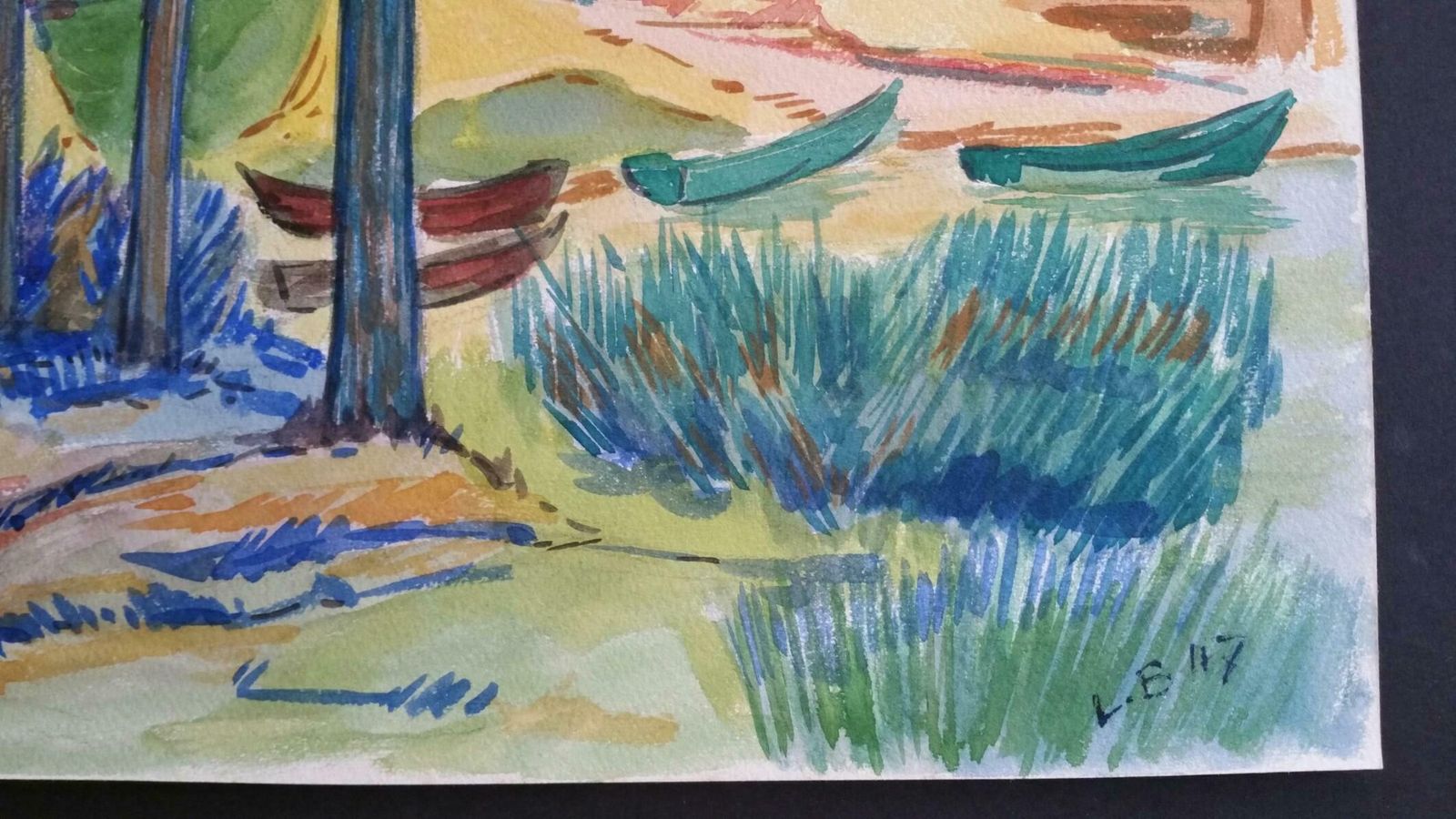 Louis Bellonprovence Rowboats Landscape Post Impressionist Signed 1947 Paintingc. 1947 photo 735.0