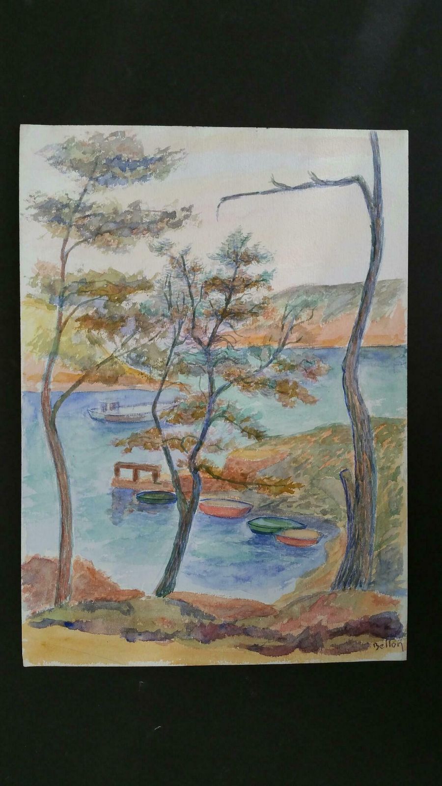 Louis Bellonprovence Boats Landscape Post Impressionist Signed 1940's Paintingc. 1940s photo for sale