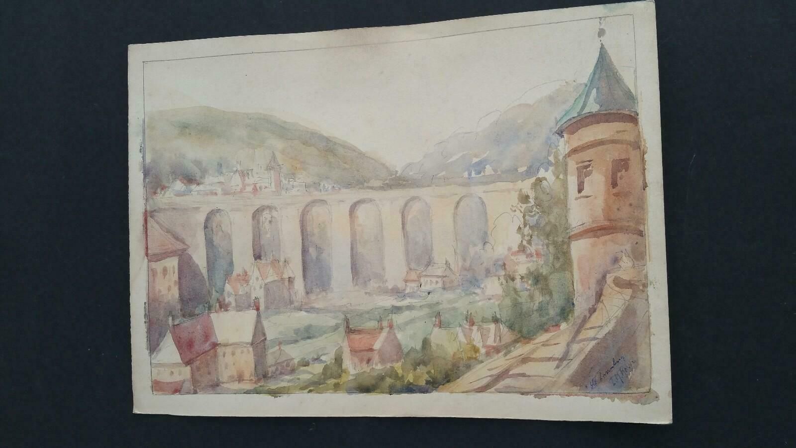 Leonard Machin Rowemid 20th Century, Old Luxembourg, La Passerelle And Ramparts1950's photo for sale