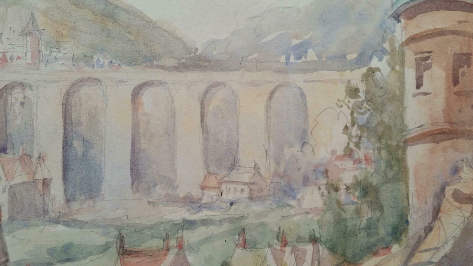 Leonard Machin Rowemid 20th Century, Old Luxembourg, La Passerelle And Ramparts1950's photo buy