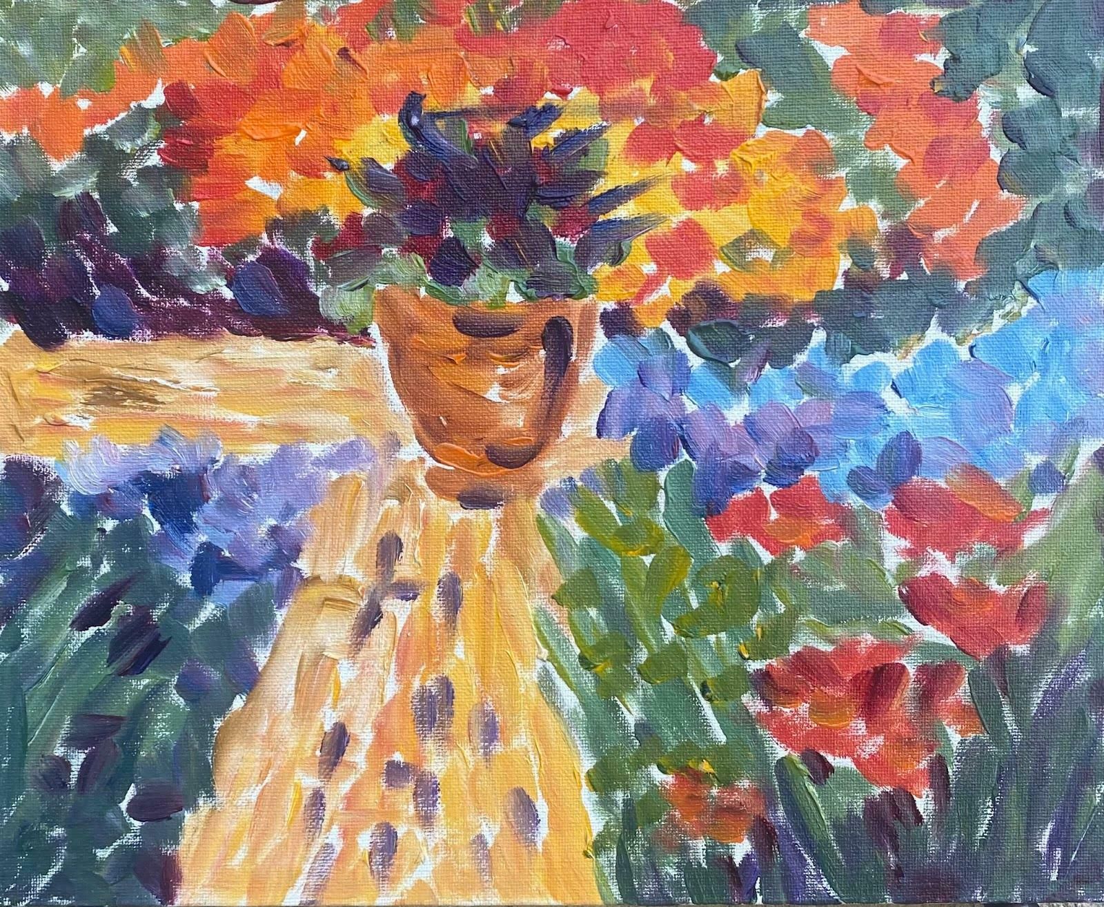 Maggy Claryssecolorful French Impressionist Oil Painting Potted Plant In Radiant Gardenc.2000