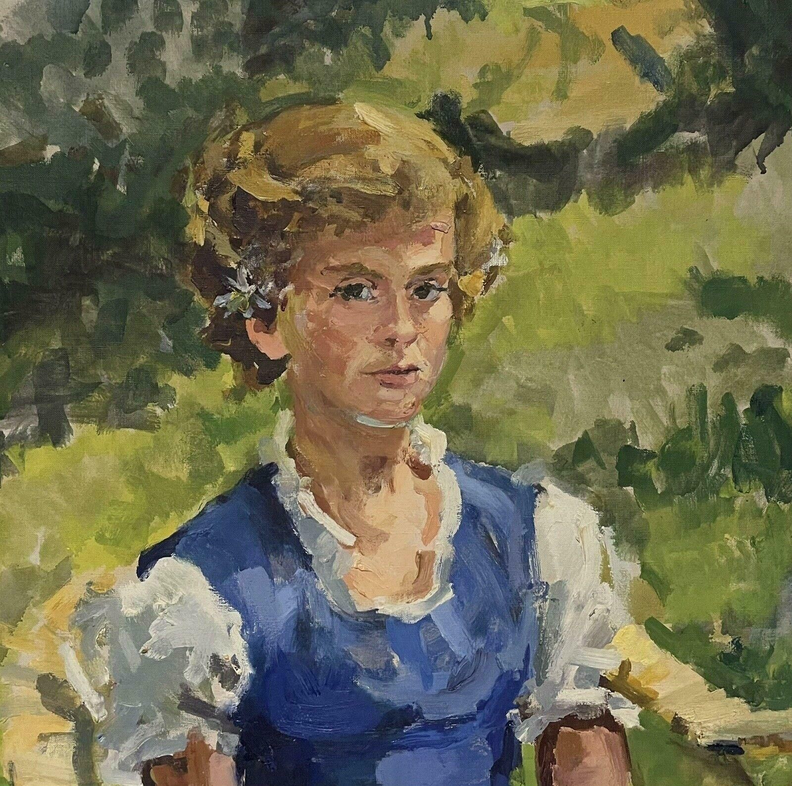 Douglas Stuart Allenportrait Young Lady In Garden With Daisies Large Impressionist Signed Painting20th Century photo for sale
