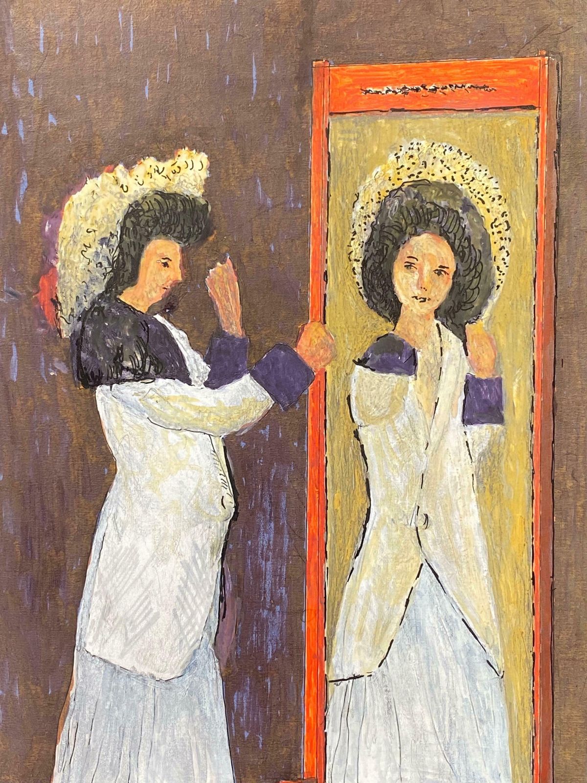 Bernard Labbe1950's Modernist Painting    Lady Reflection In Mirror1950's photo furniture