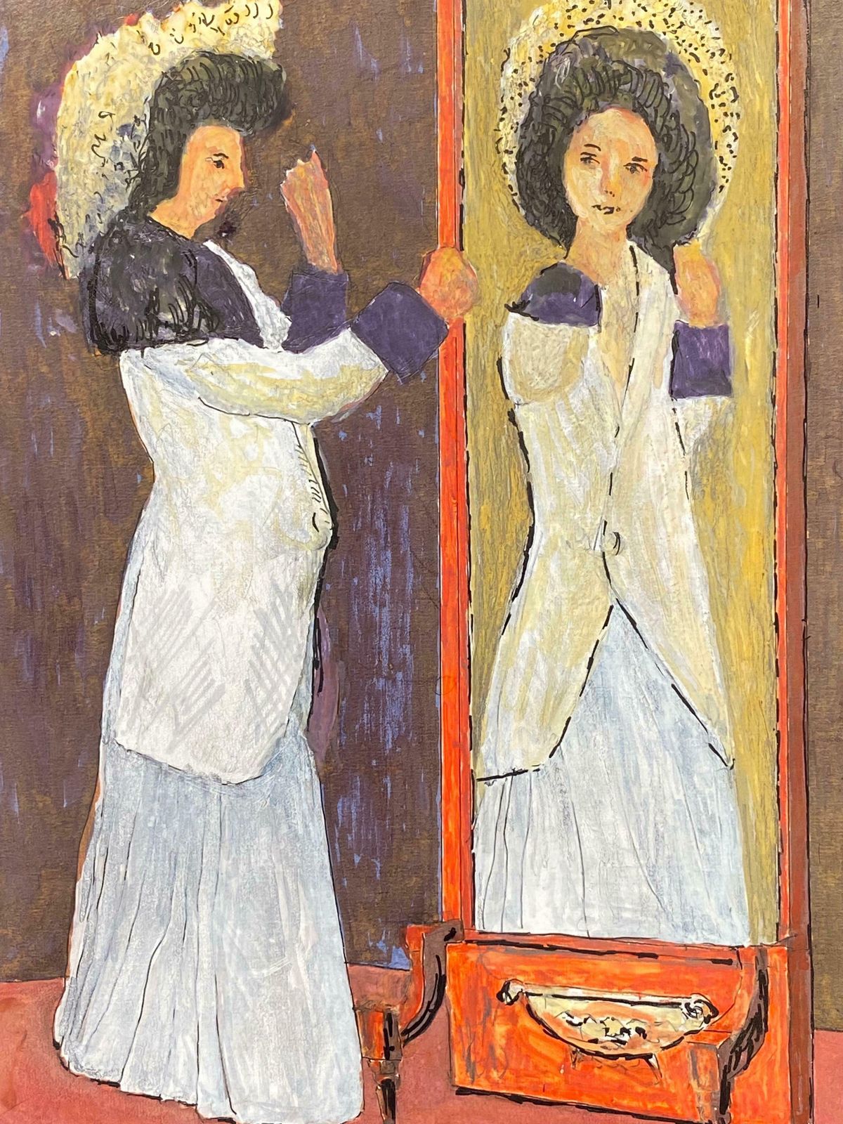 Bernard Labbe1950's Modernist Painting    Lady Reflection In Mirror1950's photo for sale