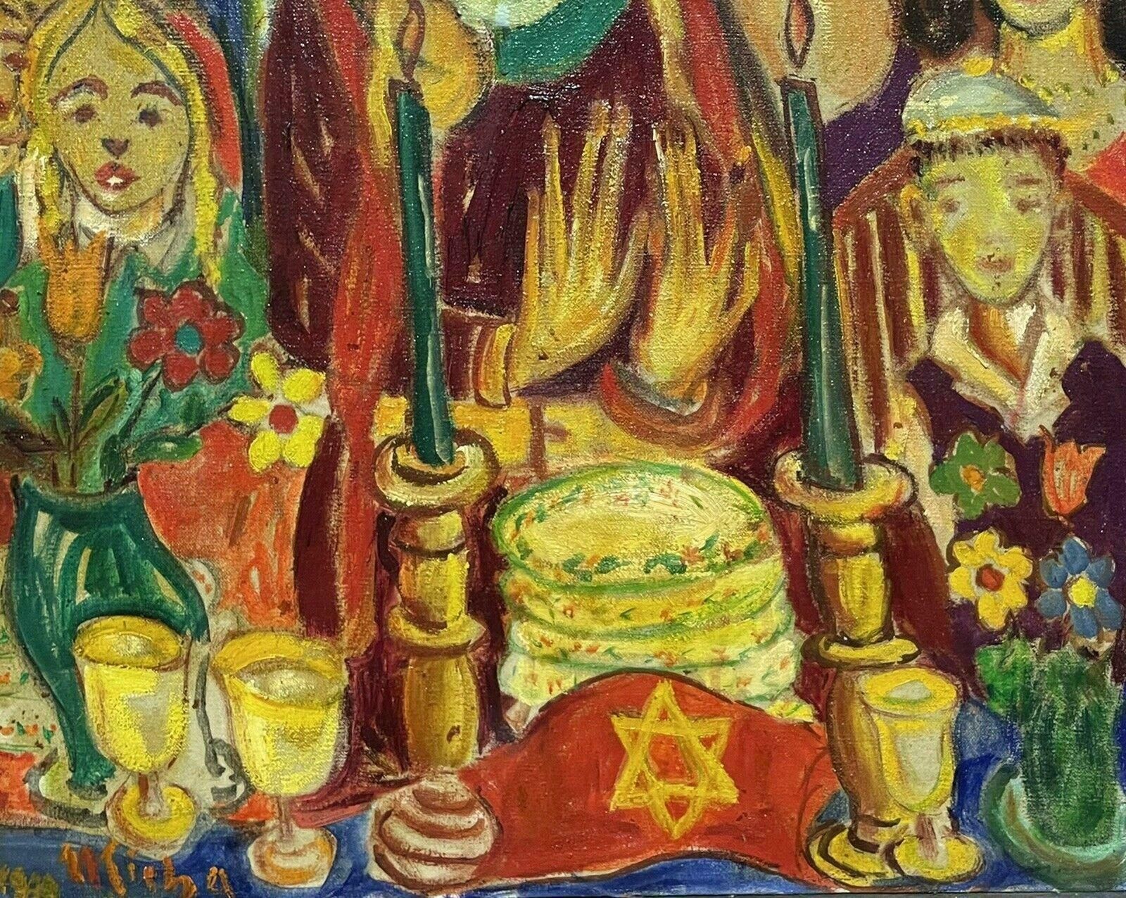 French Schoollarge French Figurative Modernist Signed Oil Painting, Many Figures photo Art