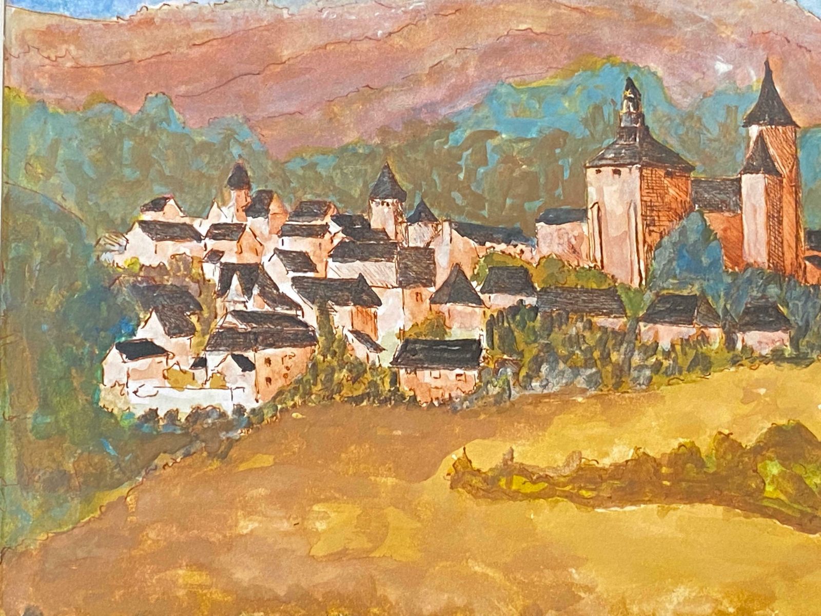 Bernard Labbe1950's French Modernist/ Cubist Painting   Colourful French Town Landscape1950's photo for sale