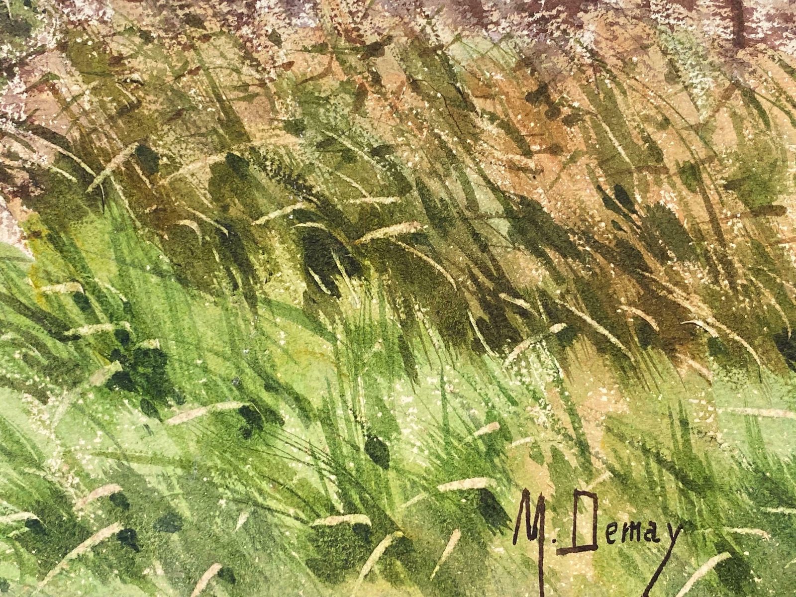 French Impressionistsigned Bright French Impressionist Watercolour Wispy Willow Trees River Landscap photo 466.0