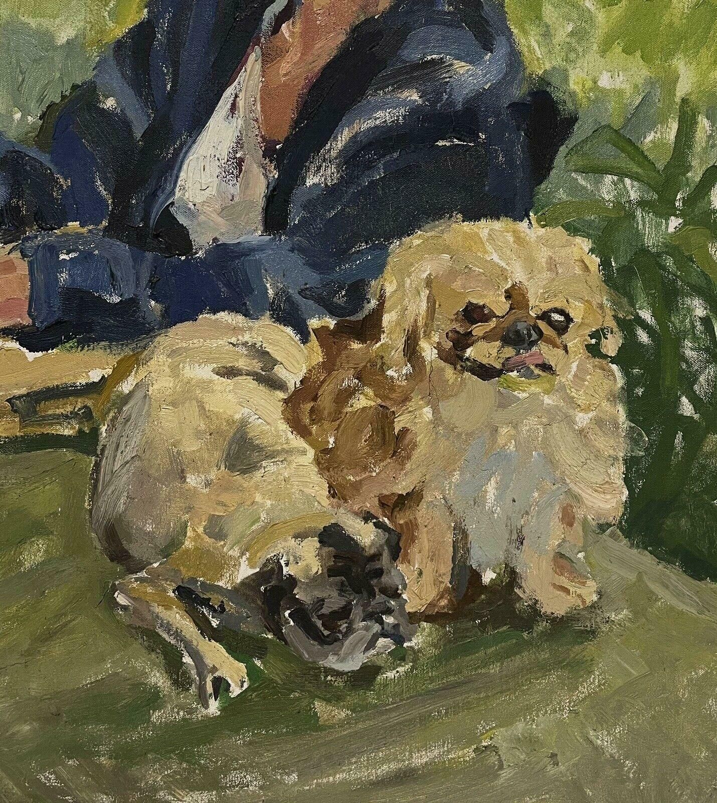Douglas Stuart Allenlarge Impressionist Signed Oil Painting   Lady With Peke Dog In Garden20th Century photo 1072.0