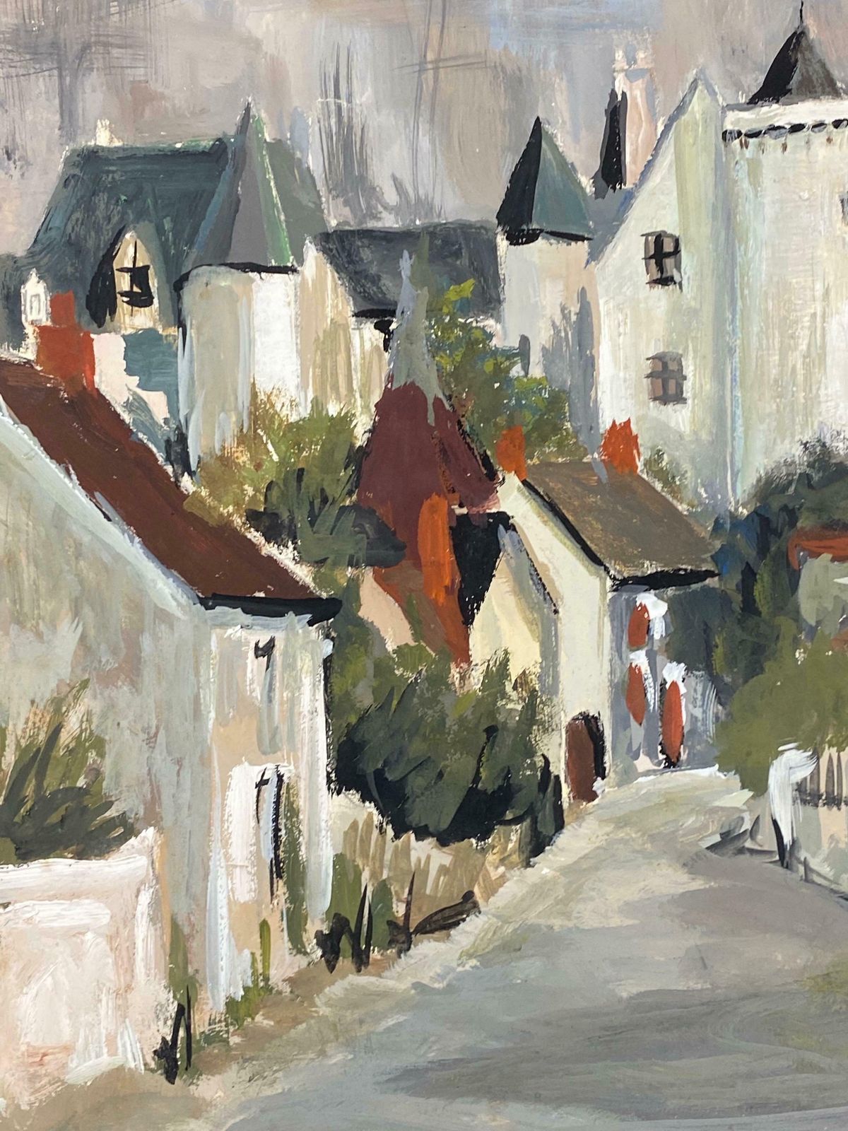 Bernard Labbe1950's Modernist Painting    Grey Skies Over French Peaceful Town1950's photo for sale