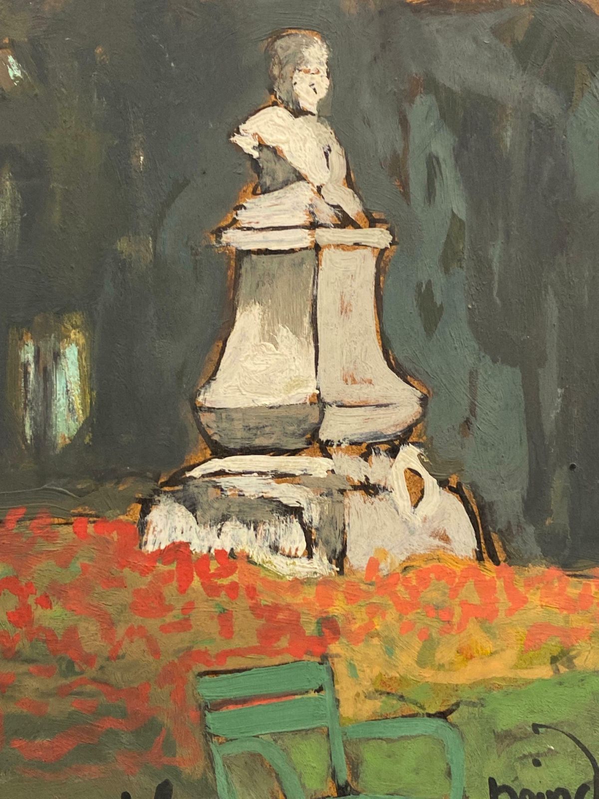Patrice Poindrellestatue In Parisian Park, Signed French Impressionist Oil Paintingc. 1990's photo furniture