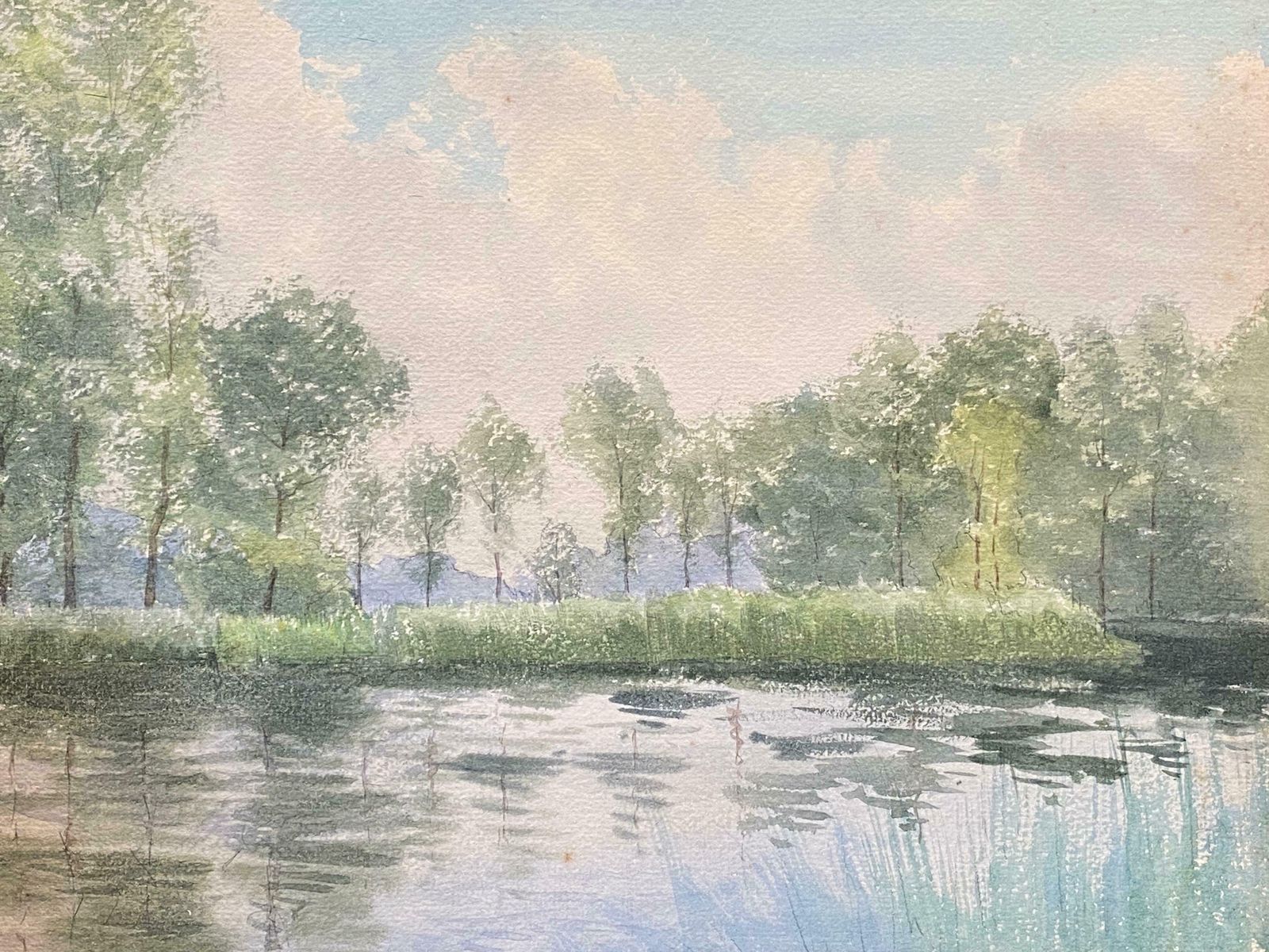 French Impressionistbright French Impressionist Antique Painting   Willow Trees By The River photo furniture