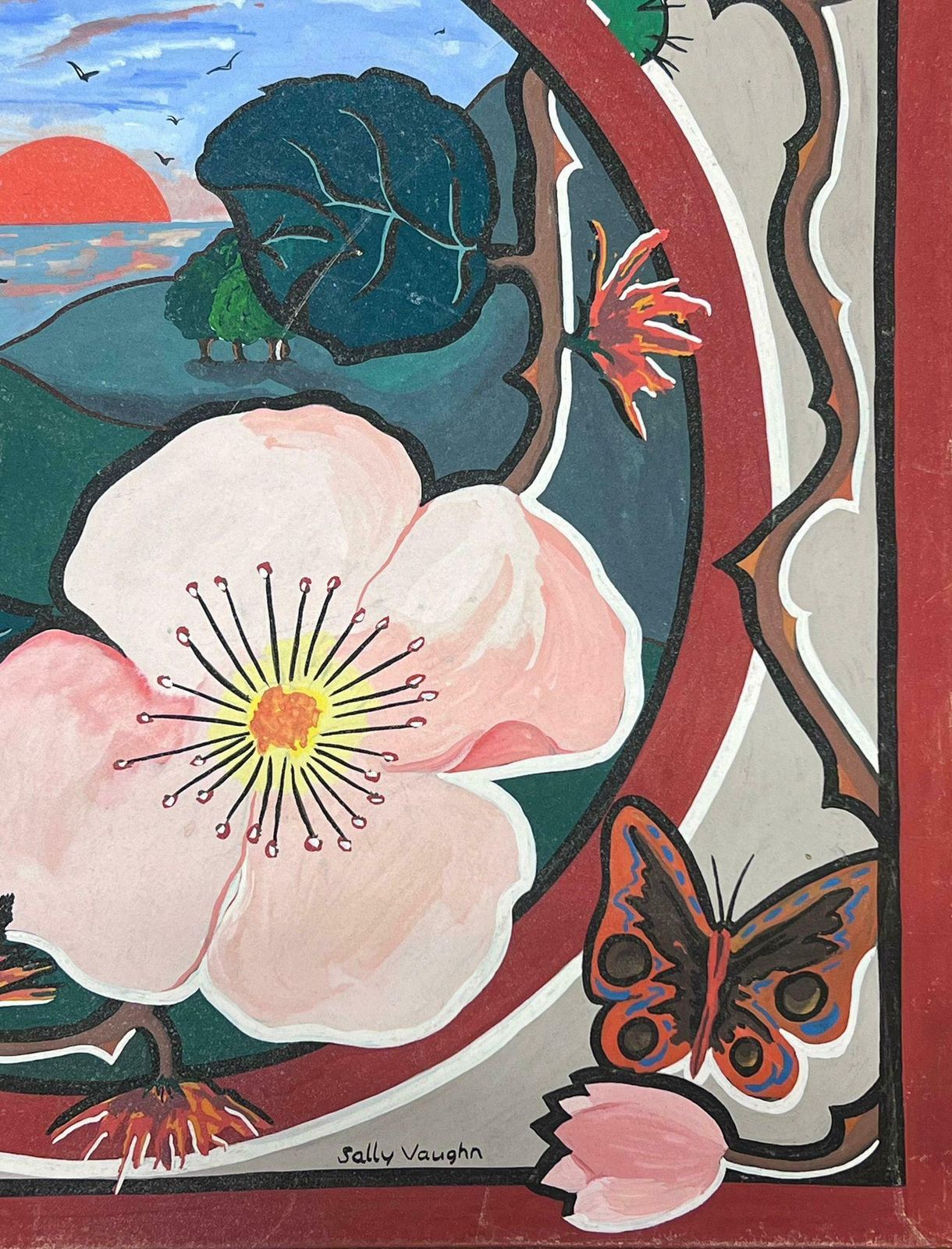 Sally Vaughancontemporary British Abstract Original Painting Flowers Butterfly Landscape1990 photo Art