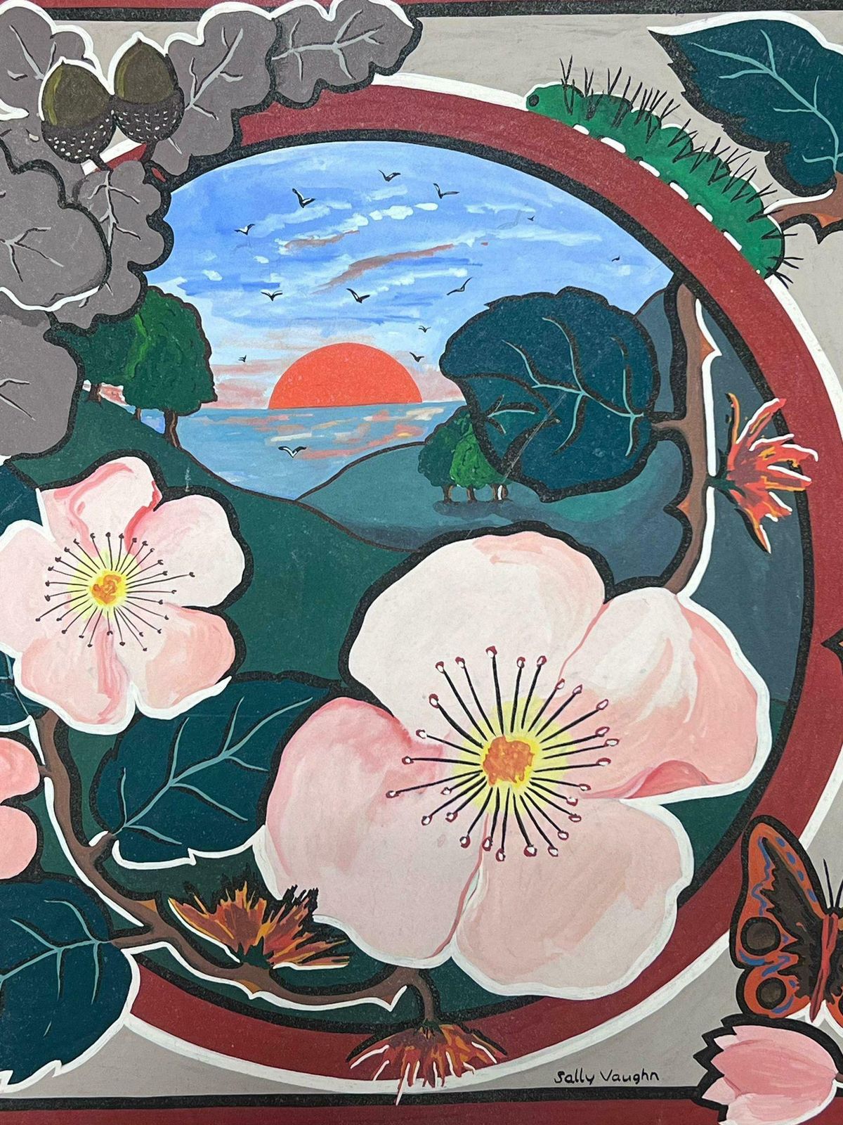Sally Vaughancontemporary British Abstract Original Painting Flowers Butterfly Landscape1990 photo vinterior