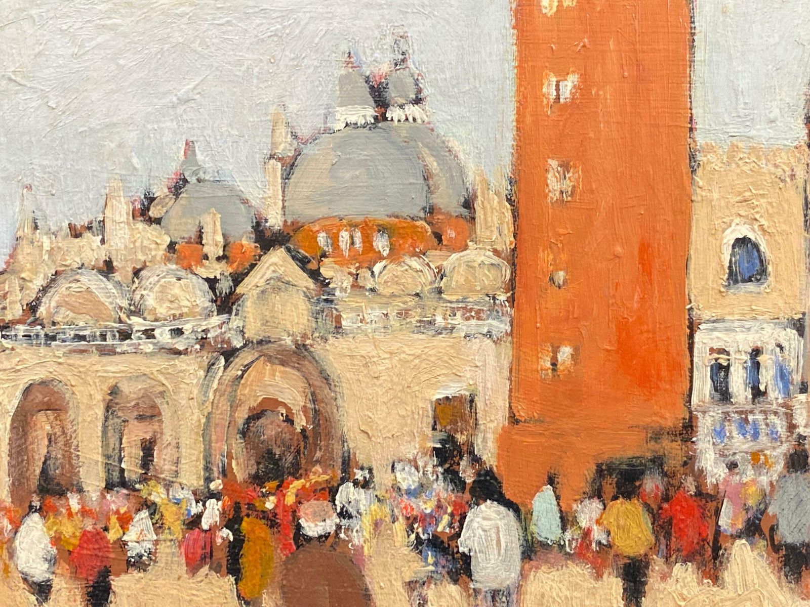 Patrice Poindrellepiazza San Marco Venice, Busy Figures In Square, Signed French Oil photo furniture