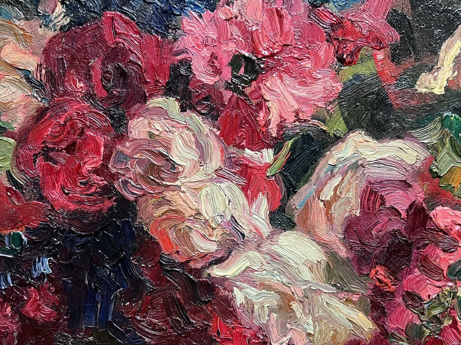 French Schoolmid 20th C French Impressionist Signed Oil Vintage Flowers Montparnasse Frame photo 1200.0