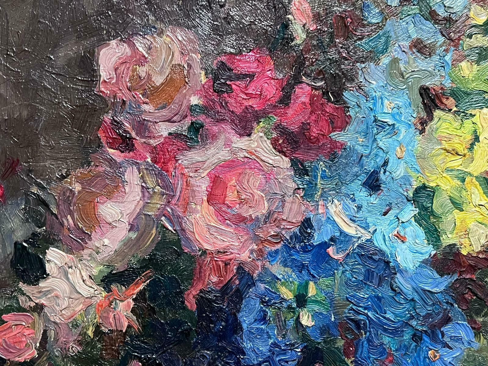 French Schoolmid 20th C French Impressionist Signed Oil Vintage Flowers Montparnasse Frame photo vintage