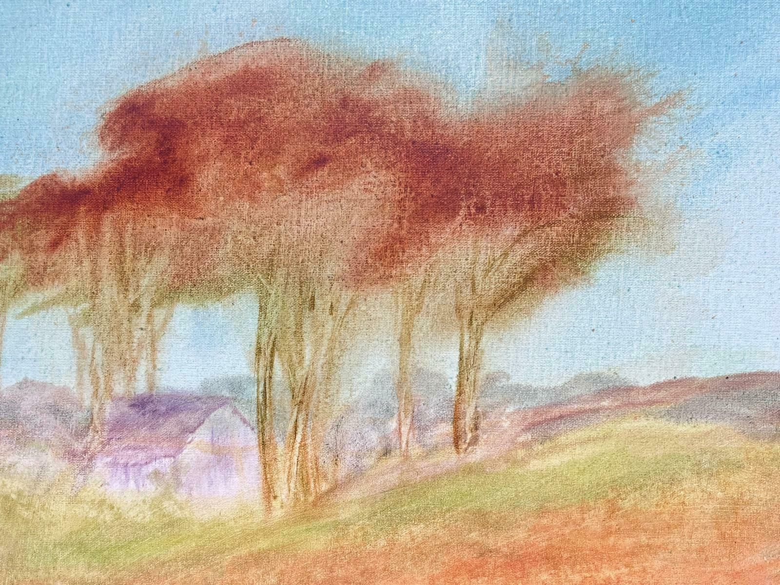 Geza Somerset Paddonburnt Orange Ochre Trees In Landscape Contemporary British Oil Painting Canvas photo furniture