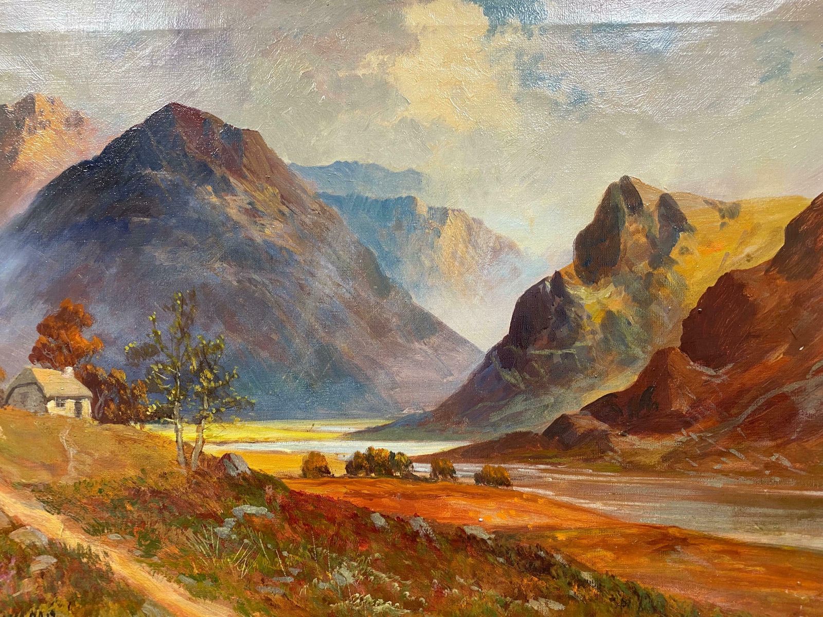 Francis E. Jamiesonlarge Antique Scottish Highlands Oil Painting In Gilt Frame Pitlochry Perthshirec.1930's photo for sale