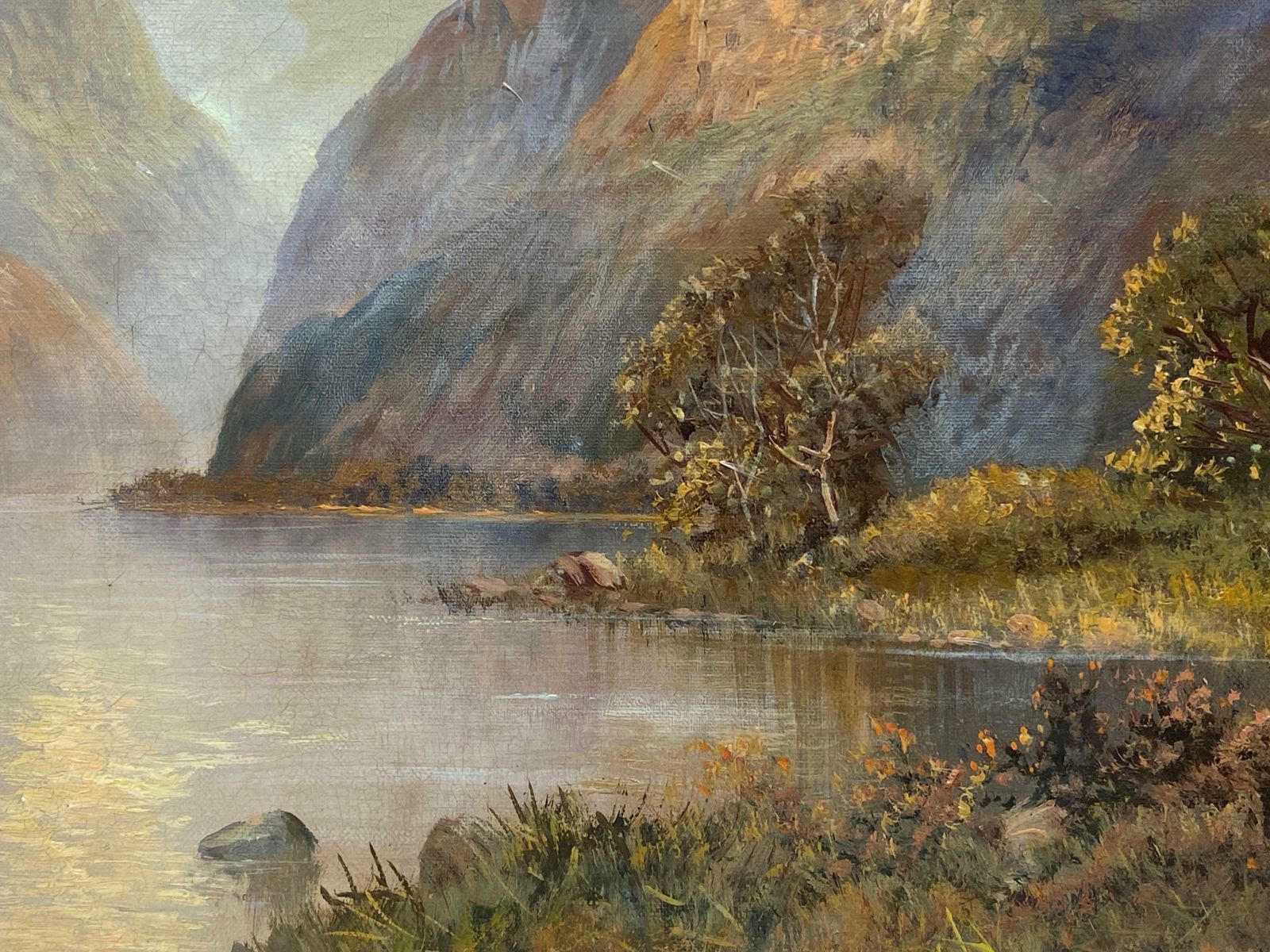 Francis E. Jamiesonantique Scottish Highlands Oil Painting Summer Loch Scene With Mountainsc.1920's photo 1532.0