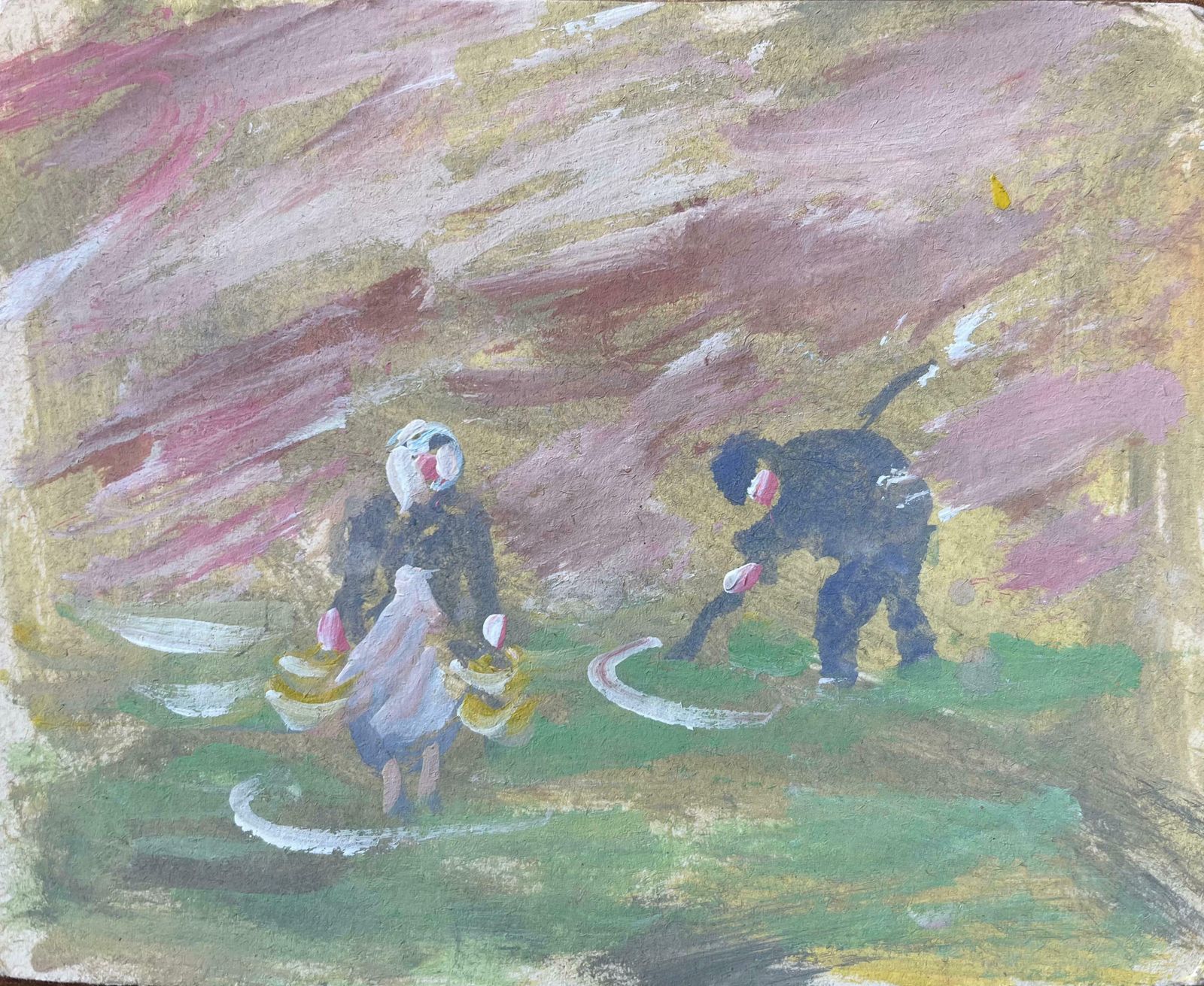 Fanch Lelfrench Impressionist Oil Painting Of A Rural Scene With Farmers20th Century