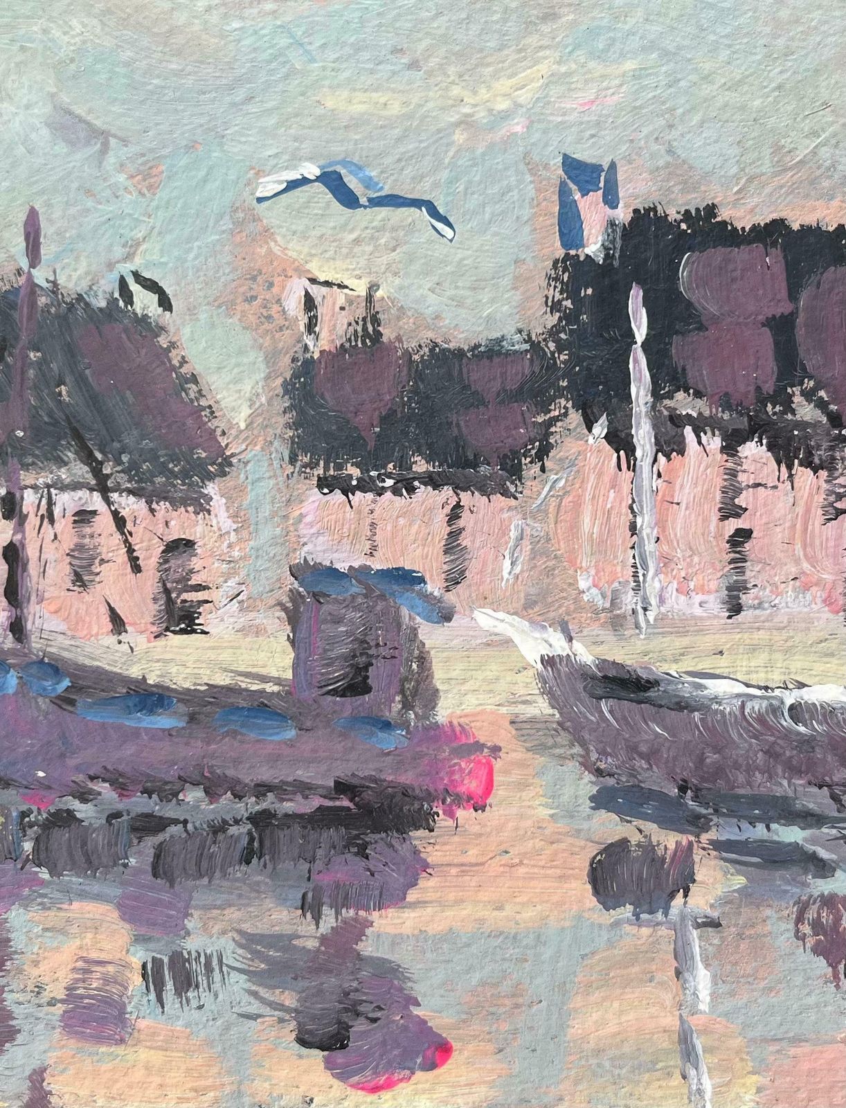 Fanch Lelfrench Impressionist Oil Painting Of "Reflets" French Harbor Scene With Boats2006 photo Art