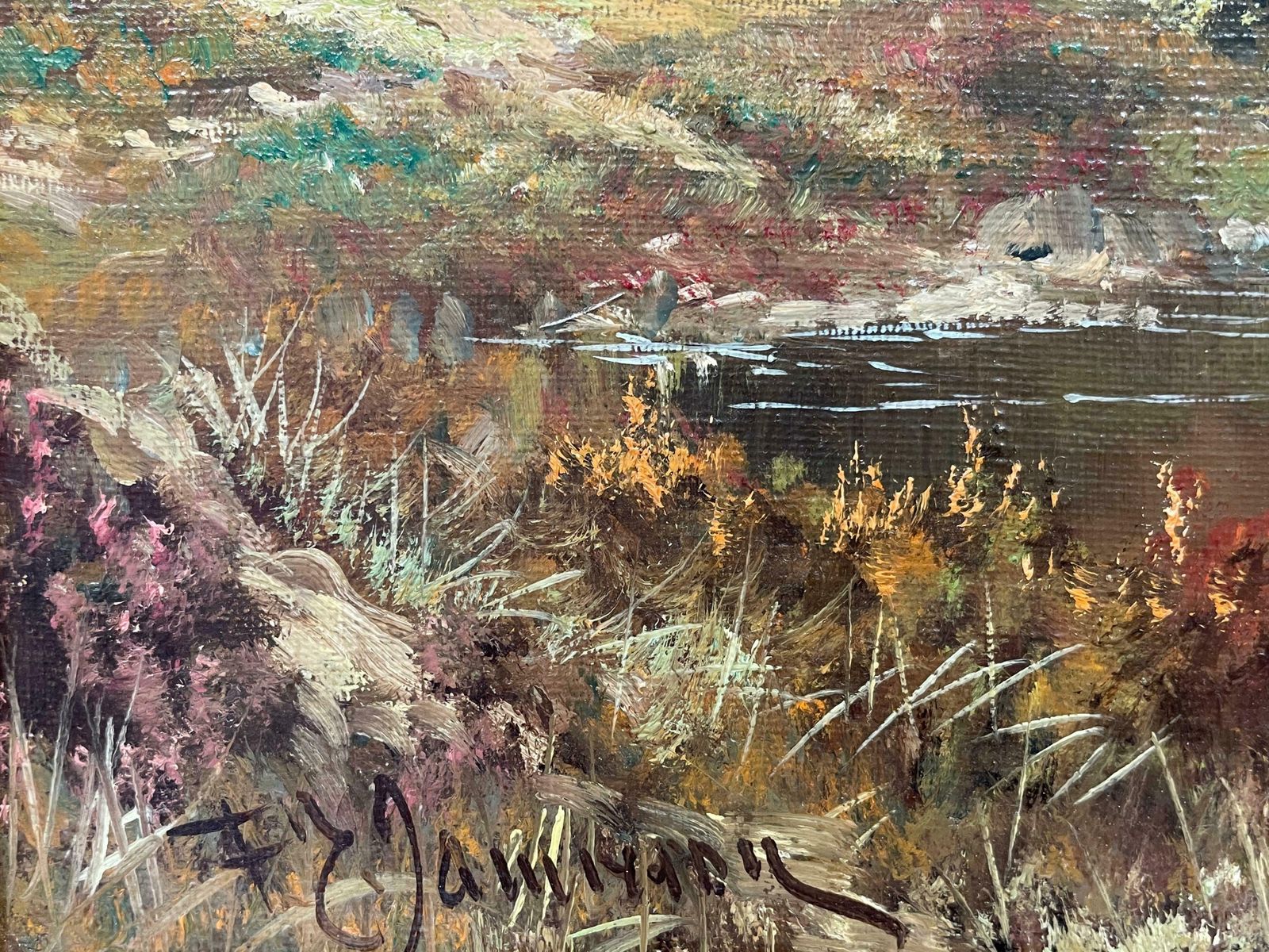 Francis E. Jamiesonantique Scottish Highlands Oil Painting River & Mountains Old Stone Bridgec.1930's photo vintage