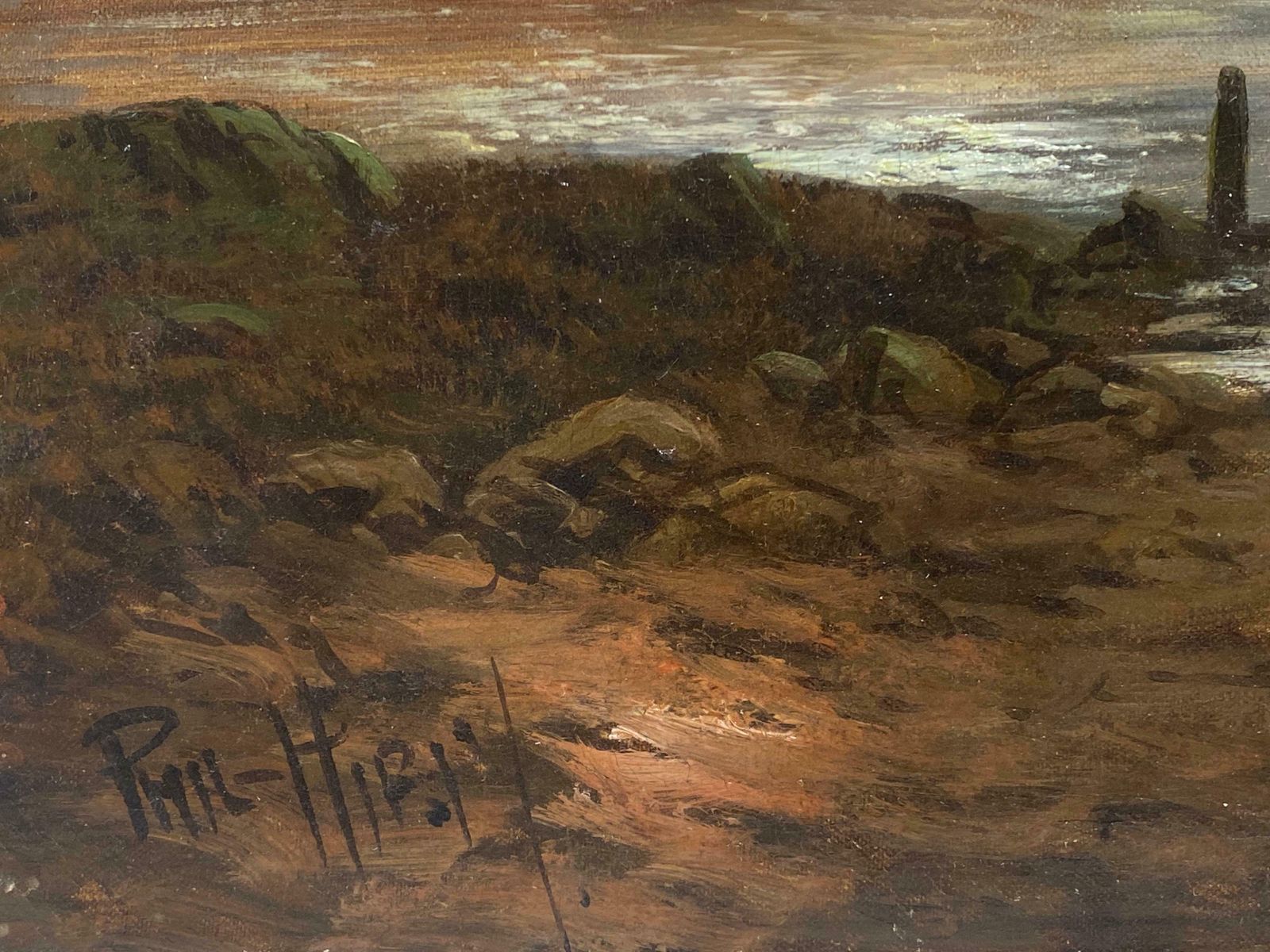 Francis E. Jamiesonantique Scottish Highlands Oil Painting Coastal Inlet Harbour Scenec.1930's photo 1430.0