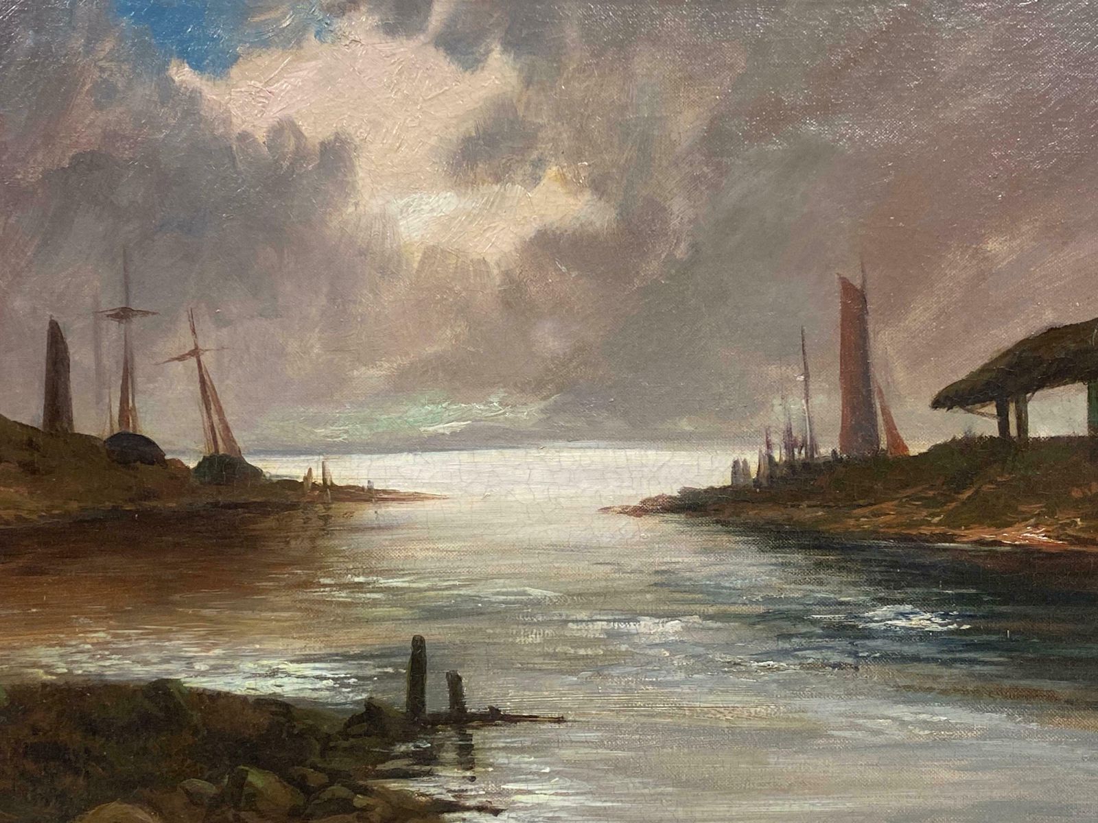 Francis E. Jamiesonantique Scottish Highlands Oil Painting Coastal Inlet Harbour Scenec.1930's photo vinterior